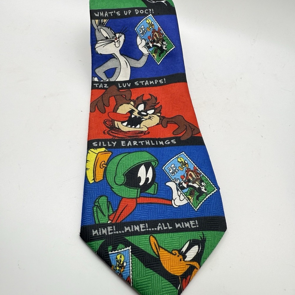 1997 Vintage Tazmanian Devil & More Looney Tunes USPS Stamps Neck Tie